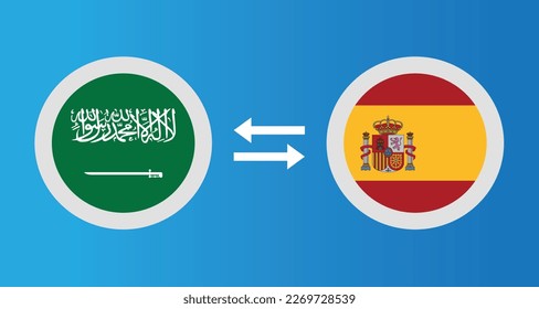 round icons with Saudi Arabia and Spain flag exchange rate concept graphic element Illustration template design
