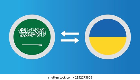round icons with Saudi Arabia and Ukraine flag exchange rate concept graphic element Illustration template design
