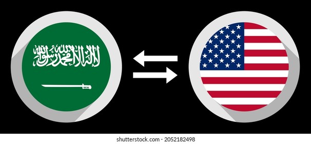 round icons with saudi arabia and united states flags. sar to usd exchange rate concept
