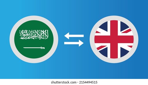 round icons with Saudi Arabia and United Kingdom flag exchange rate concept graphic element Illustration template design
