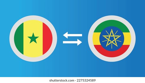 round icons with Senegal and Ethiopia flag exchange rate concept graphic element Illustration template design
