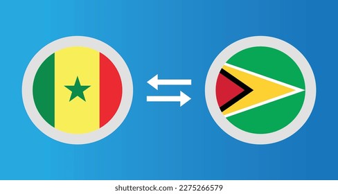 round icons with Senegal and Guyana flag exchange rate concept graphic element Illustration template design
