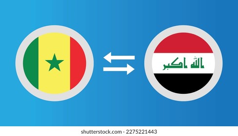 round icons with Senegal and Iraq flag exchange rate concept graphic element Illustration template design
