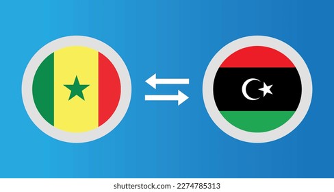 round icons with Senegal and Libya flag exchange rate concept graphic element Illustration template design
