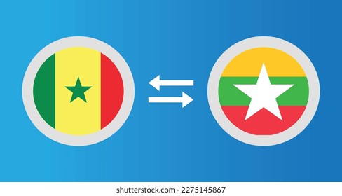 round icons with Senegal and Myanmar flag exchange rate concept graphic element Illustration template design
