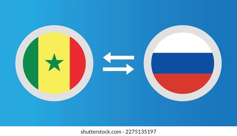 round icons with Senegal and Russia flag exchange rate concept graphic element Illustration template design
