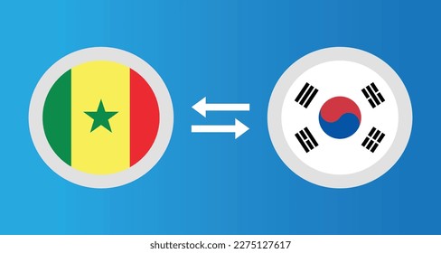 round icons with Senegal and South Korea flag exchange rate concept graphic element Illustration template design
