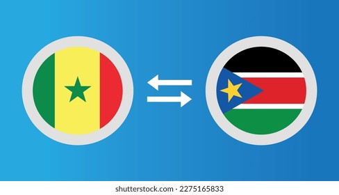 iconos redondos con la bandera Senegal y Sudán del Sur concepto de tipo de cambio elemento gráfico Ilustración diseño de la plantilla
