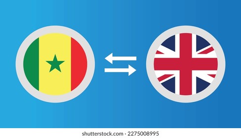 round icons with Senegal and United Kingdom flag exchange rate concept graphic element Illustration template design
