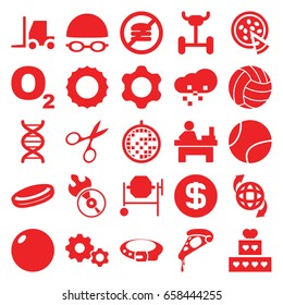 Round icons set. set of 25 round filled icons such as manicure scissors, belt, table, concrete mixer, tractor, pizza, qround the globe, disc flame, dna, disco ball