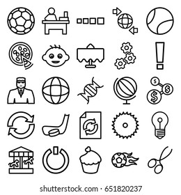 Round icons set. set of 25 round outline icons such as restaurant table, baby, manicure scissors, security guy, table, reload, blade saw, qround the globe, muffin, dna, pizza