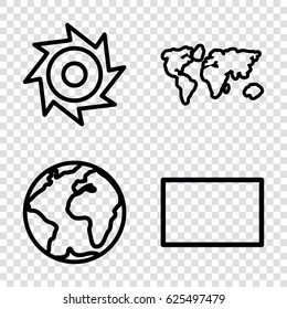 Round icons set. set of 4 round outline icons such as burst, saw, world map