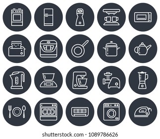 Round icons set of some kitchen utensils and home appliances. Line style
