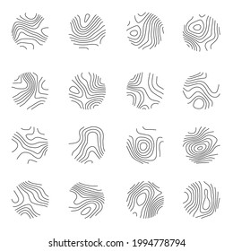 Round Icons Set With Topographic Line Map, Circular Geographic Grid Map.r2