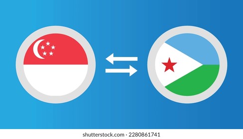 round icons with Singapore and Djibouti flag exchange rate concept graphic element Illustration template design
