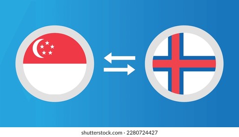 round icons with Singapore and Faroe Islands flag exchange rate concept graphic element Illustration template design
