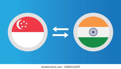 round icons with Singapore and India flag exchange rate concept graphic element Illustration template design
