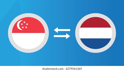 round icons with Singapore and Netherlands flag exchange rate concept graphic element Illustration template design
