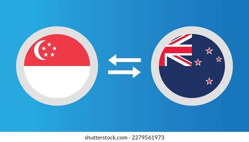 round icons with Singapore and New Zealand flag exchange rate concept graphic element Illustration template design
