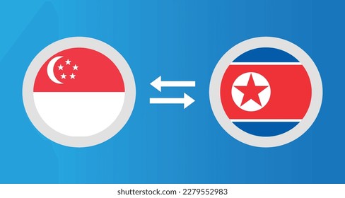 round icons with Singapore and North Korea flag exchange rate concept graphic element Illustration template design
