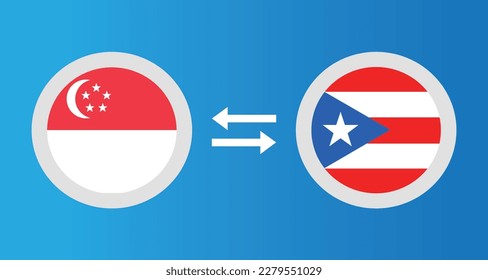 round icons with Singapore and Puerto Rico flag exchange rate concept graphic element Illustration template design
