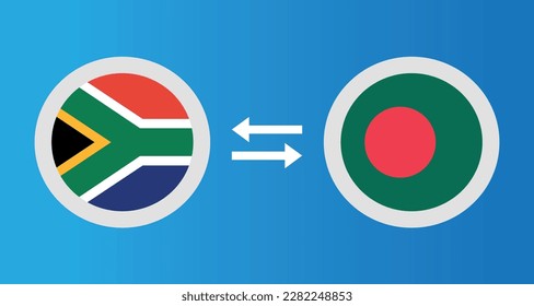 round icons with South Africa and Bangladesh flag exchange rate concept graphic element Illustration template design
