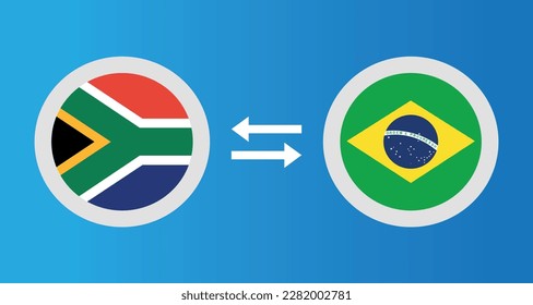 round icons with South Africa and Brazil flag exchange rate concept graphic element Illustration template design
