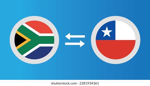 round icons with South Africa and Chile flag exchange rate concept graphic element Illustration template design
