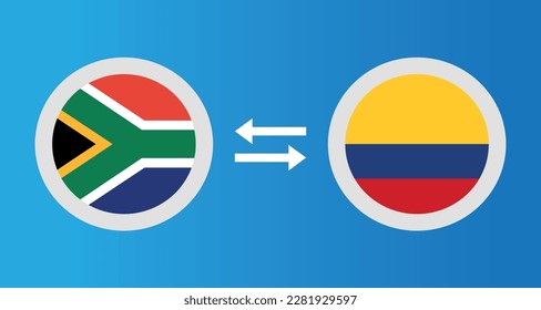 round icons with South Africa and Colombia flag exchange rate concept graphic element Illustration template design
