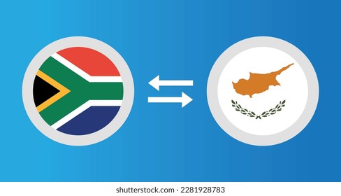 round icons with South Africa and Cyprus flag exchange rate concept graphic element Illustration template design
