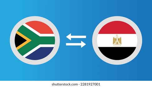 round icons with South Africa and Egypt flag exchange rate concept graphic element Illustration template design
