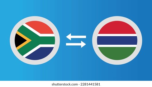 round icons with South Africa and Gambia flag exchange rate concept graphic element Illustration template design
