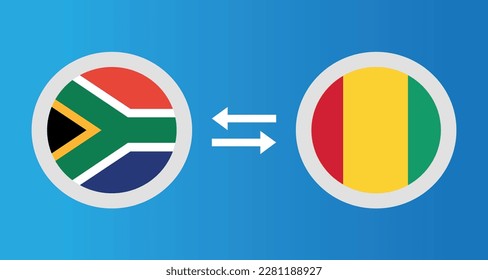 round icons with South Africa and Guinea flag exchange rate concept graphic element Illustration template design
