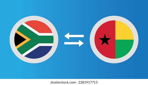 round icons with South Africa and Guinea-Bissau flag exchange rate concept graphic element Illustration template design
