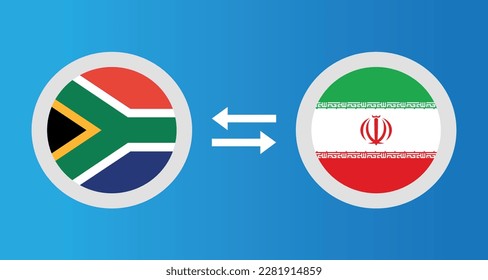 round icons with South Africa and Iran flag exchange rate concept graphic element Illustration template design
