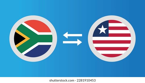 round icons with South Africa and Liberia flag exchange rate concept graphic element Illustration template design
