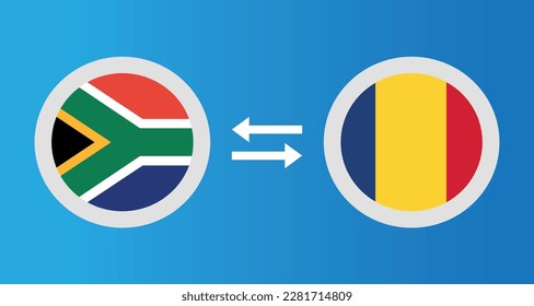 round icons with South Africa and Romania flag exchange rate concept graphic element Illustration template design
