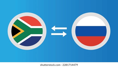 round icons with South Africa and Russia flag exchange rate concept graphic element Illustration template design
