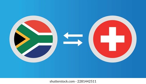 round icons with South Africa and Switzerland flag exchange rate concept graphic element Illustration template design
