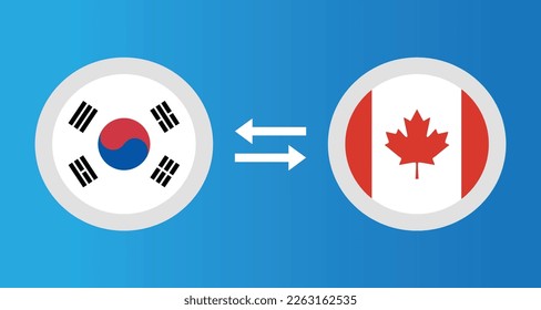 round icons with South Korea and Canada flag exchange rate concept graphic element Illustration template design
