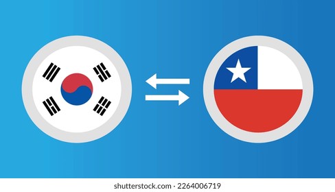 round icons with South Korea and Chile flag exchange rate concept graphic element Illustration template design
