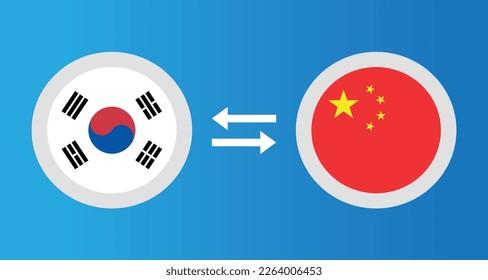 round icons with South Korea and China flag exchange rate concept graphic element Illustration template design
