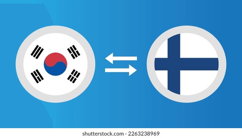 round icons with South Korea and Finland flag exchange rate concept graphic element Illustration template design
