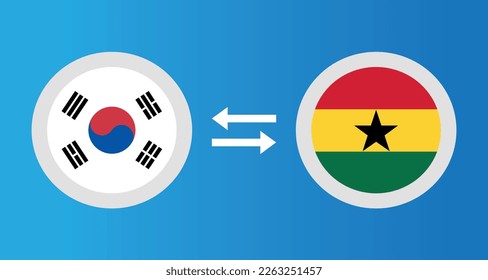 round icons with South Korea and Ghana flag exchange rate concept graphic element Illustration template design
