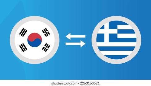 round icons with South Korea and Greece flag exchange rate concept graphic element Illustration template design
