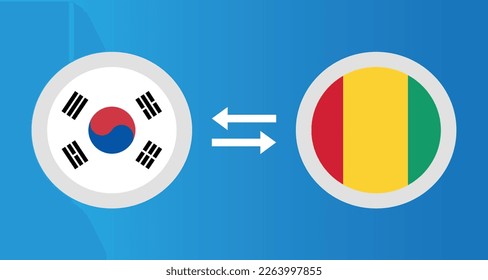 round icons with South Korea and Guinea flag exchange rate concept graphic element Illustration template design
