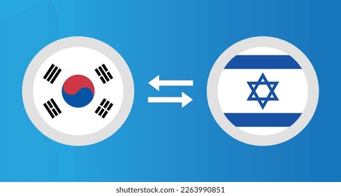 round icons with South Korea and Israel flag exchange rate concept graphic element Illustration template design
