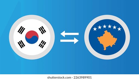 round icons with South Korea and Kosovo flag exchange rate concept graphic element Illustration template design
