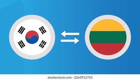 round icons with South Korea and Lithuania flag exchange rate concept graphic element Illustration template design
