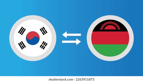 round icons with South Korea and Malawi flag exchange rate concept graphic element Illustration template design
